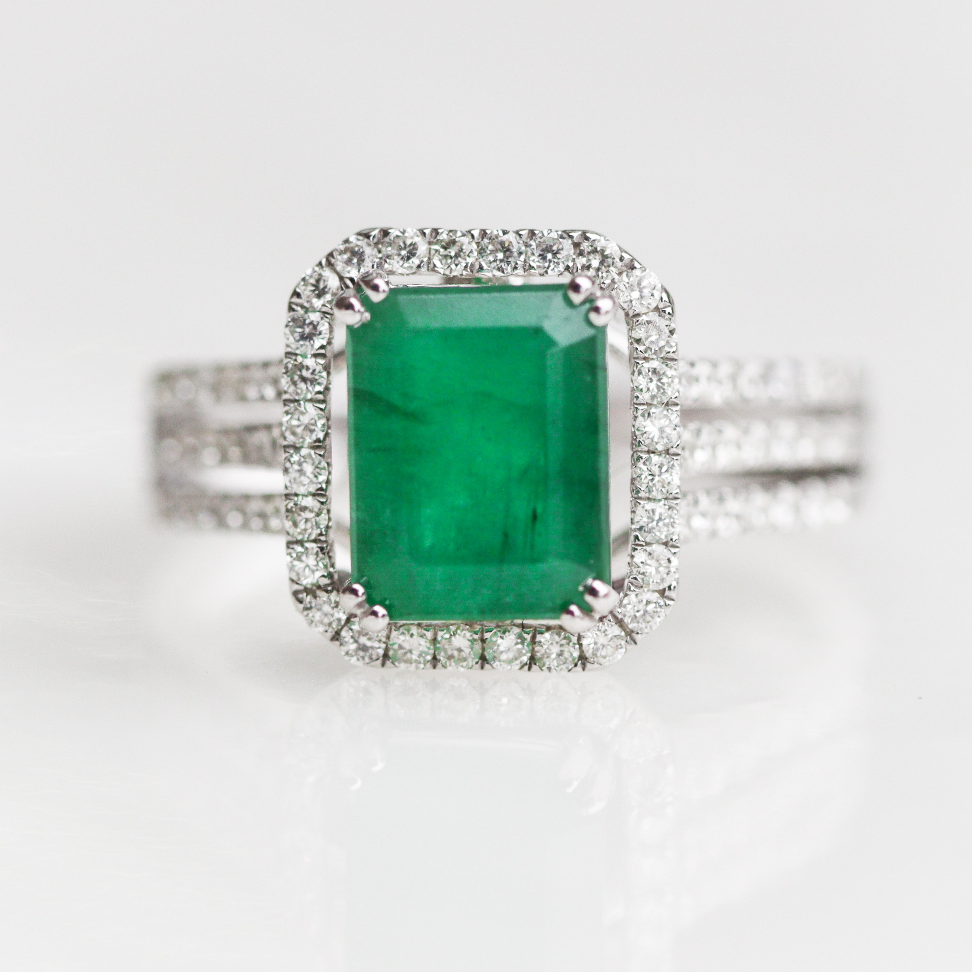 Effy 14k White Gold Emerald and Diamond Ring