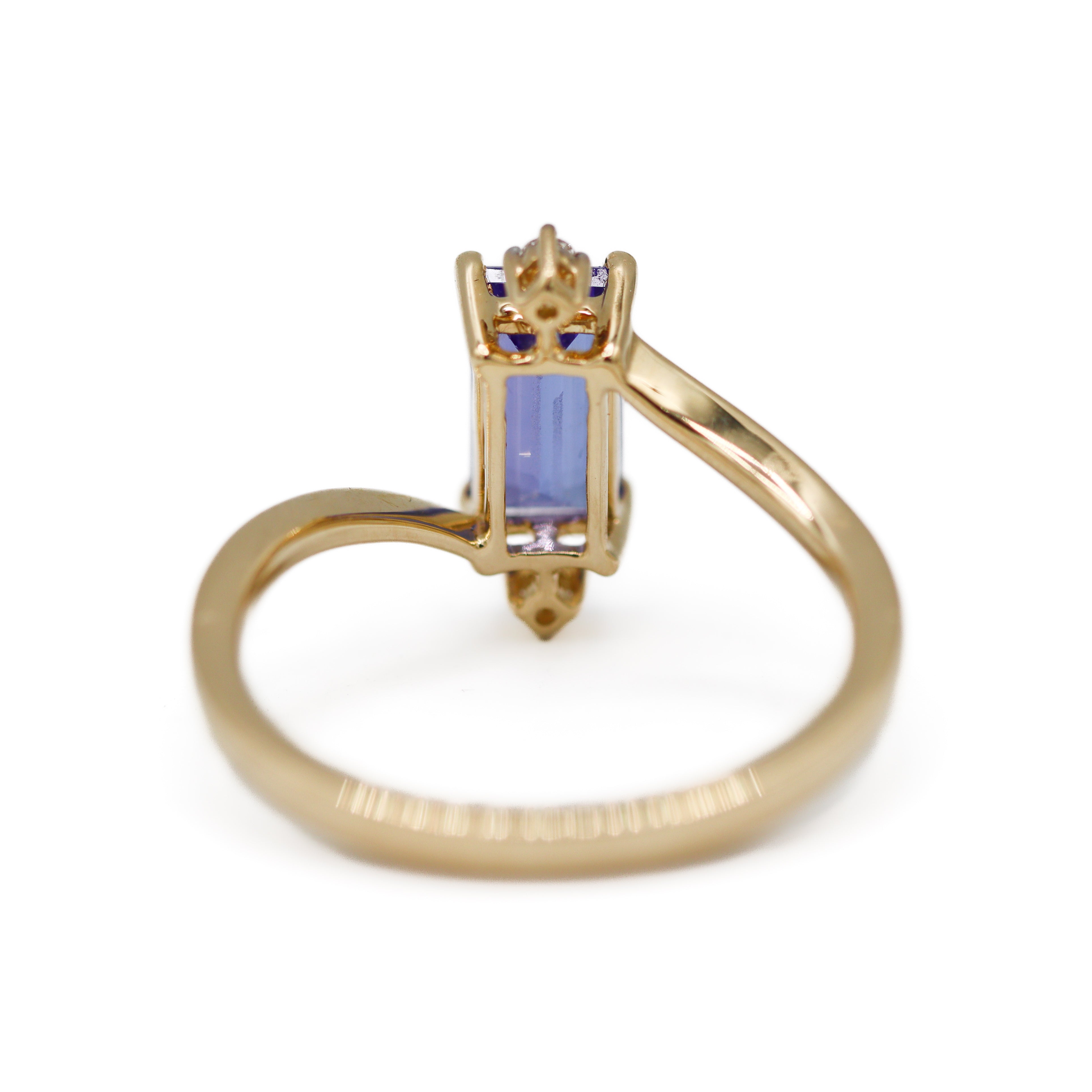 14K Yellow Gold 1.35CT. Step-Cut Tanzanite & 0.04CTW. Diamond Accented Ring