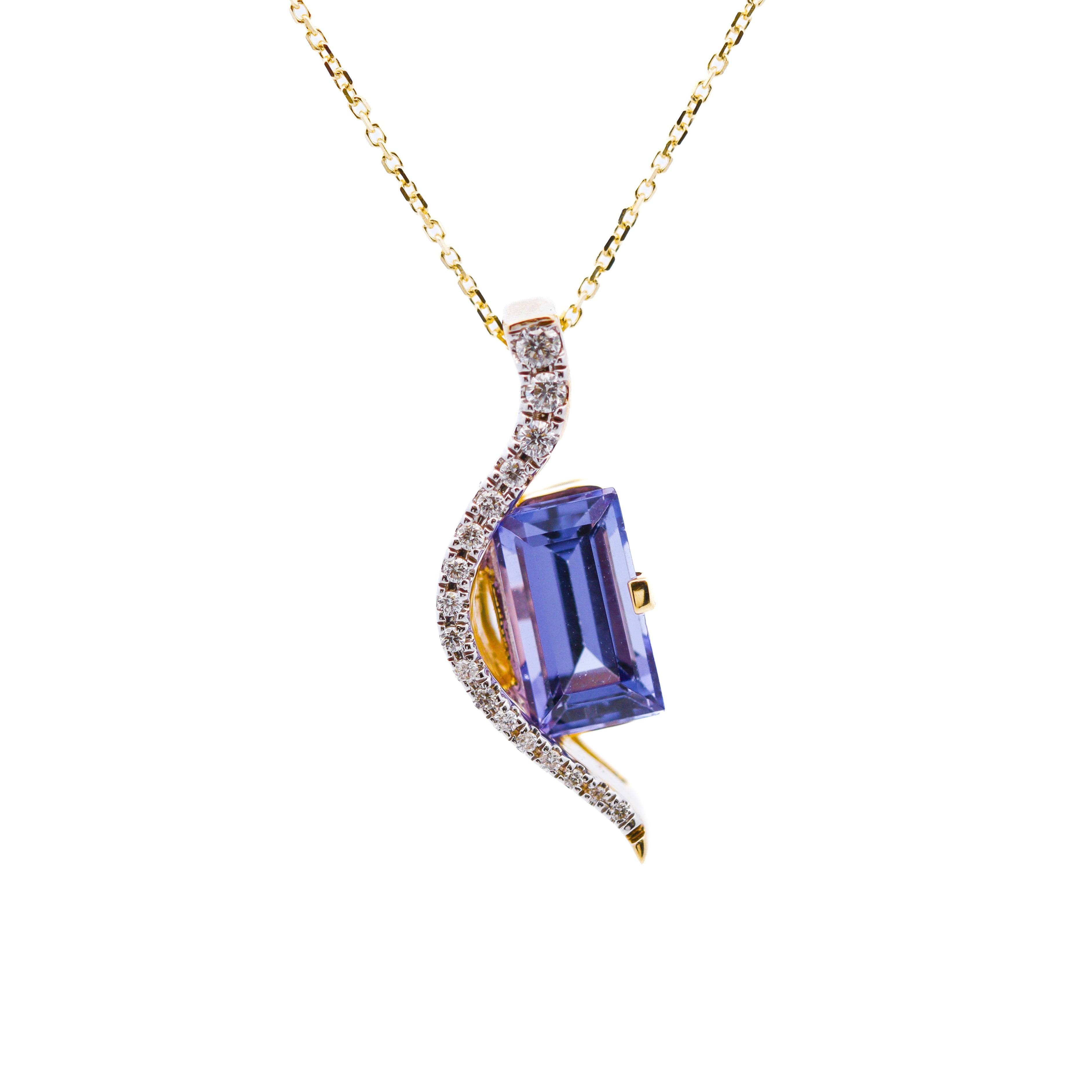 14K Yellow Gold 1.75CT. Emerald-Cut Tanzanite & 0.15CTW. Diamond Pendant Necklace