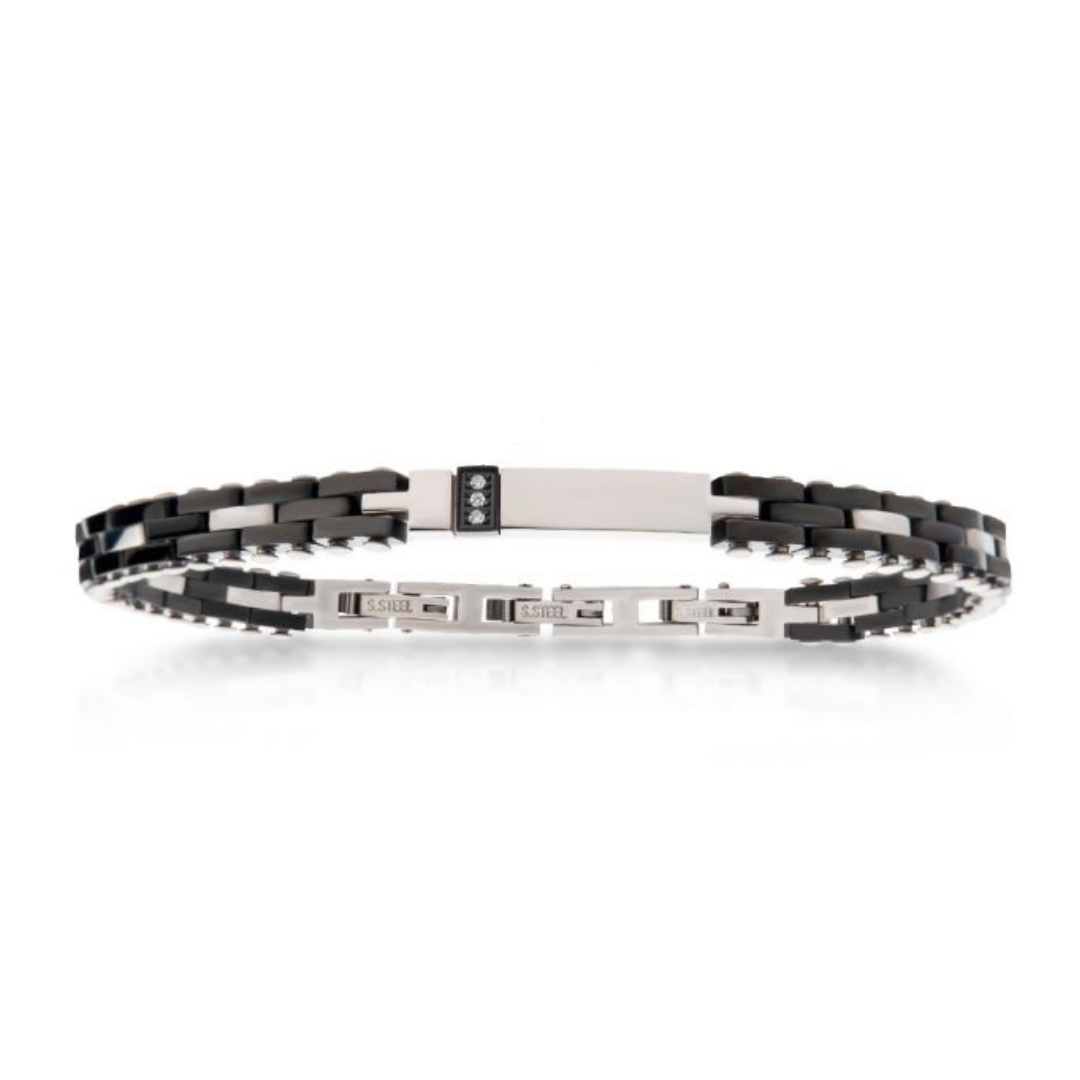INOX Two Tone Stainless Steel Trim Tennis Bracelet with Lab-Grown Diamond Accent
