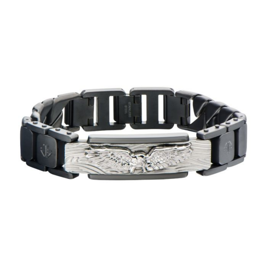 INOX Black-Plated Gun Metal & Stainless Steel Eagle Link Bracelet