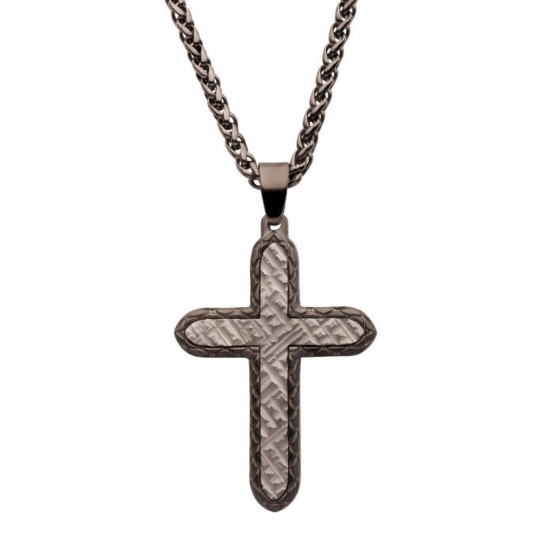 INOX Gun Metal Stainless Steel Chiseled Cross Pendant