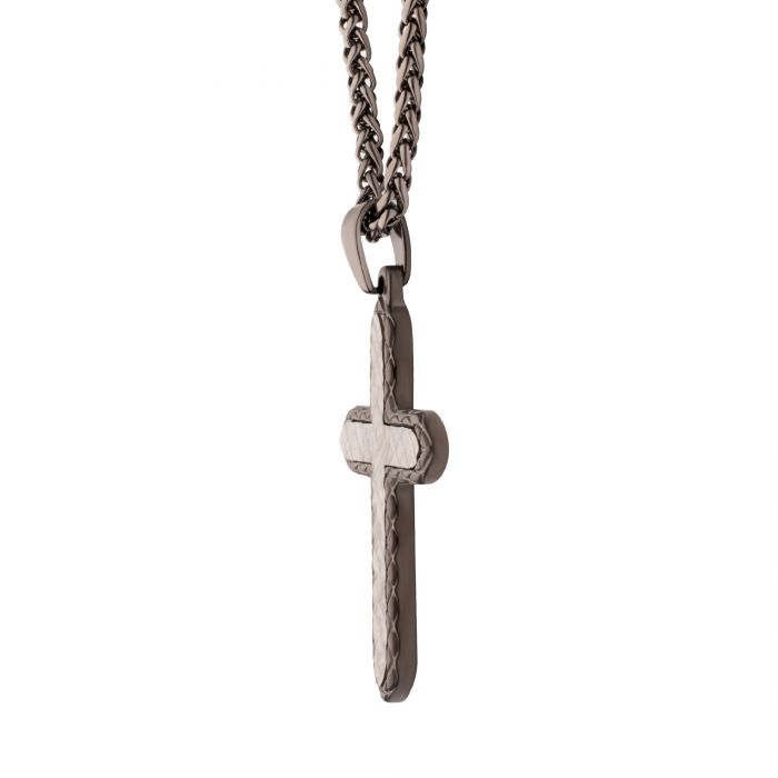 INOX Gun Metal Stainless Steel Chiseled Cross Pendant