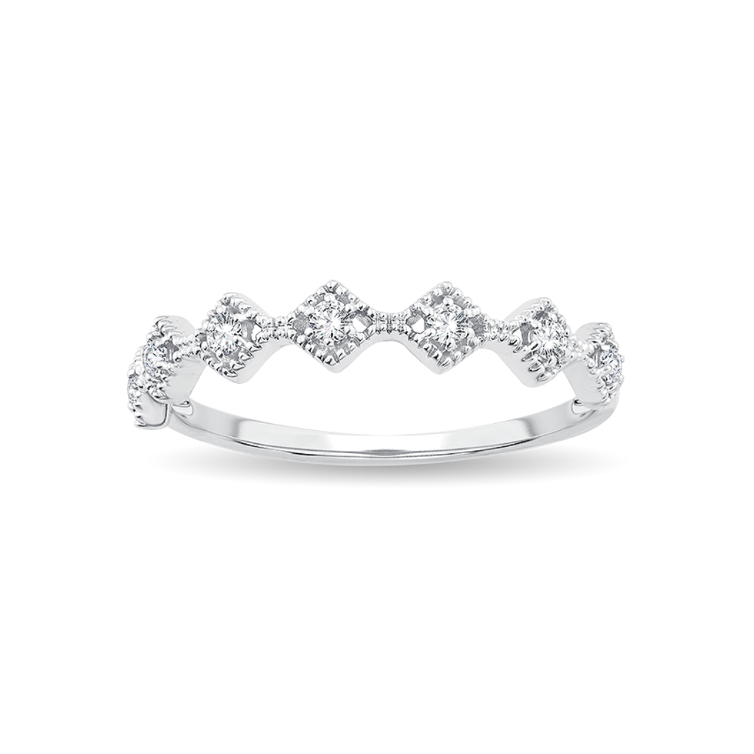 10K White Gold 1/8CT. Lab-Grown Diamond Milgrain Wedding Band