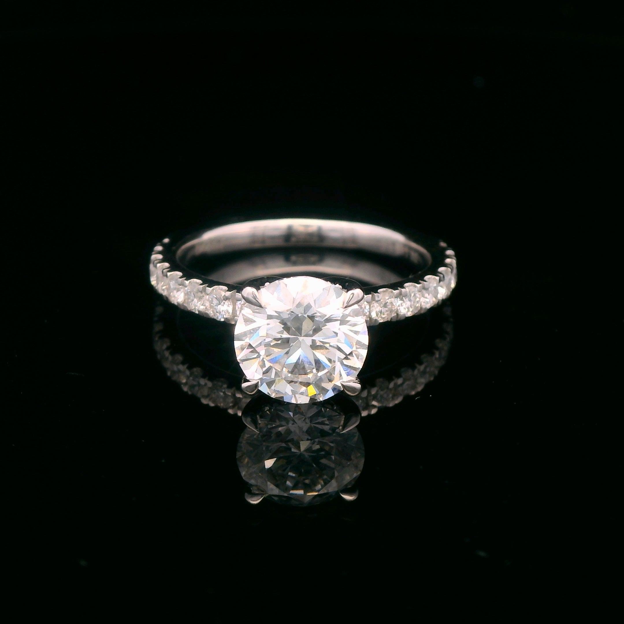 Certified 14k White Gold 2CT. Round Hidden Halo Lab Grown Diamond Engagement Ring
