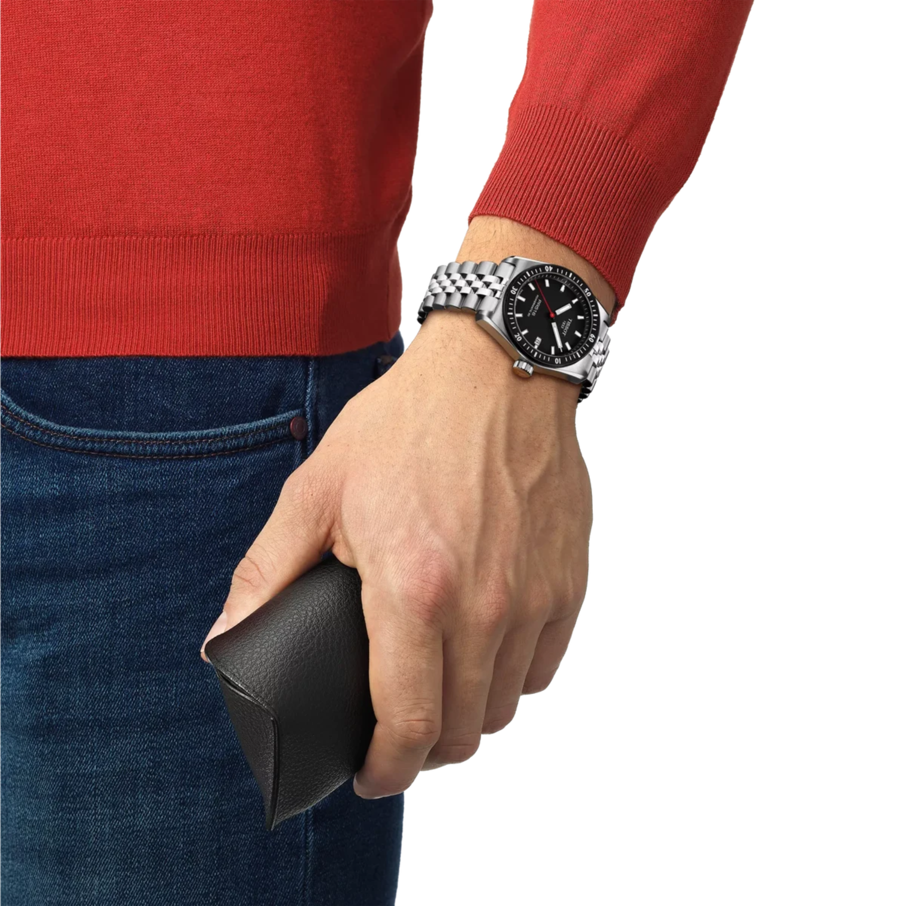 tissot watch modeled on wrist