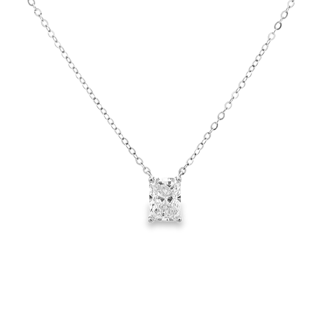 14K White Gold Certified 1CT. Radiant-Cut Lab-Grown Diamond Solitaire Necklace