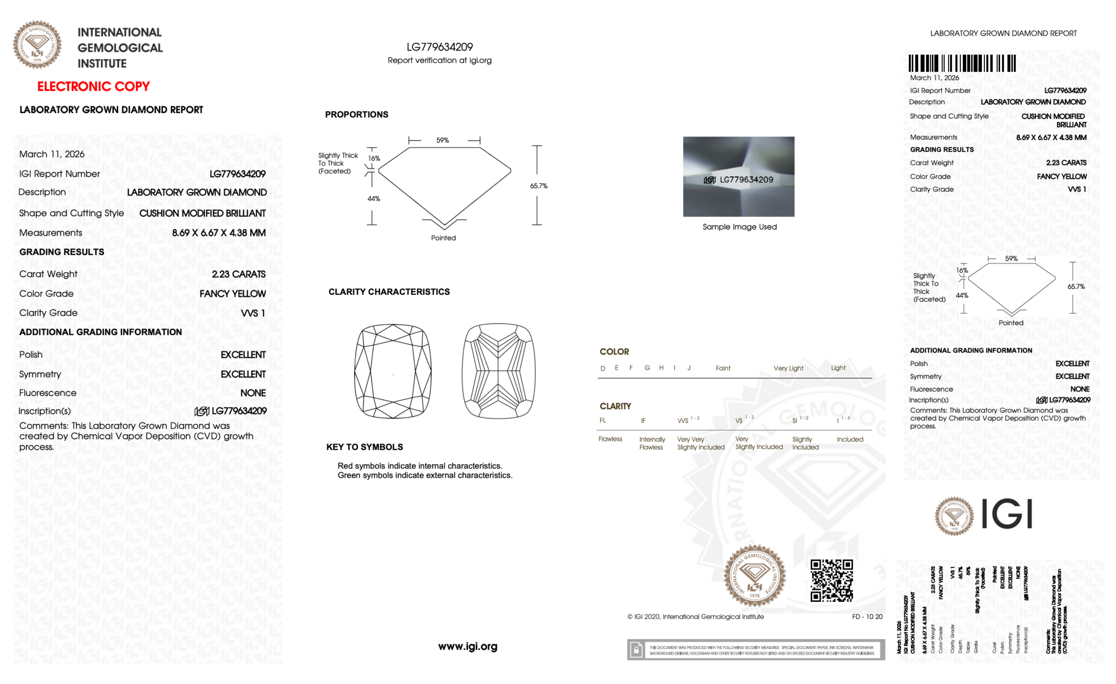 Diamond grading report with IGI logo on a white background