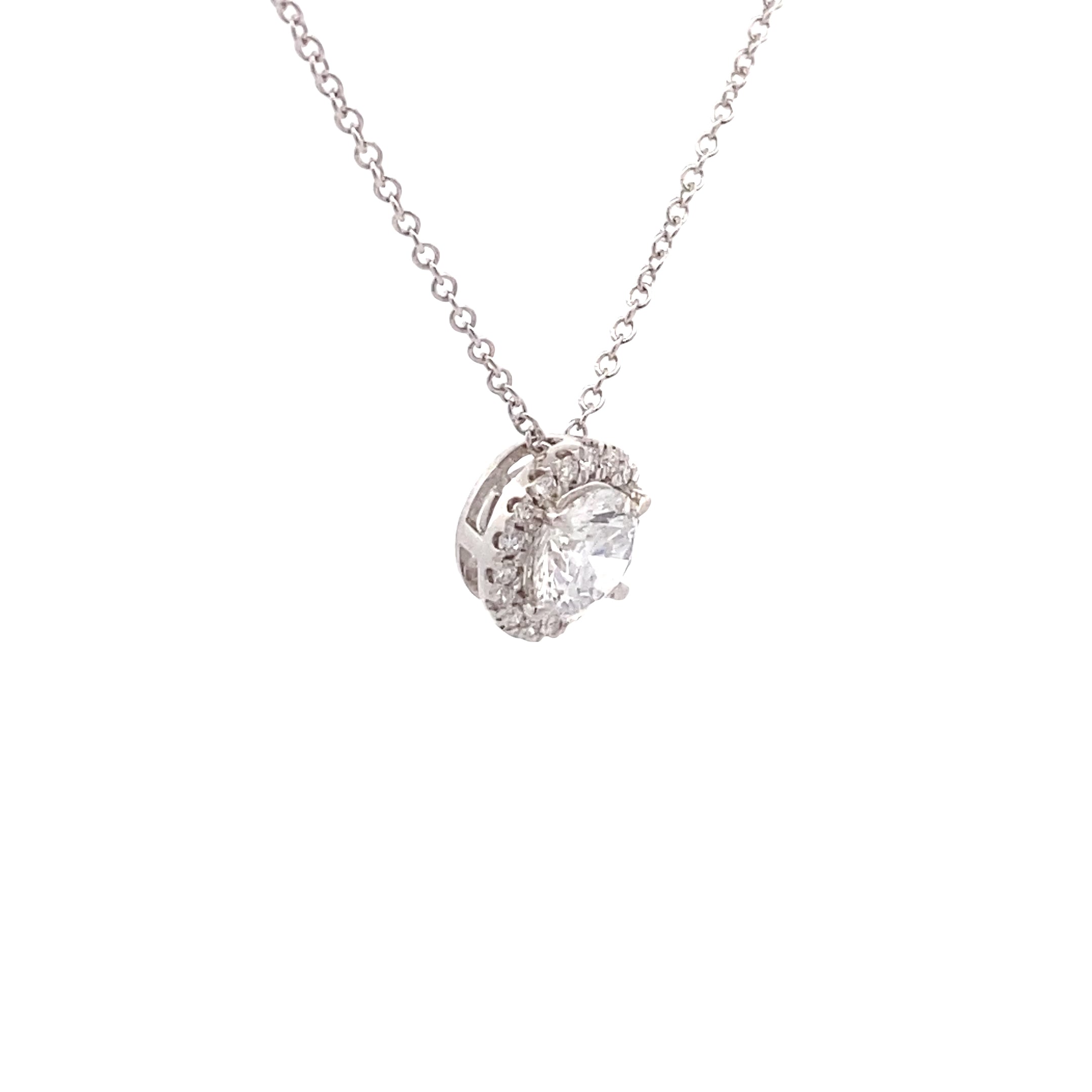 14K White Gold 1CT. Lab-Grown Diamond Round Halo Pendant Necklace