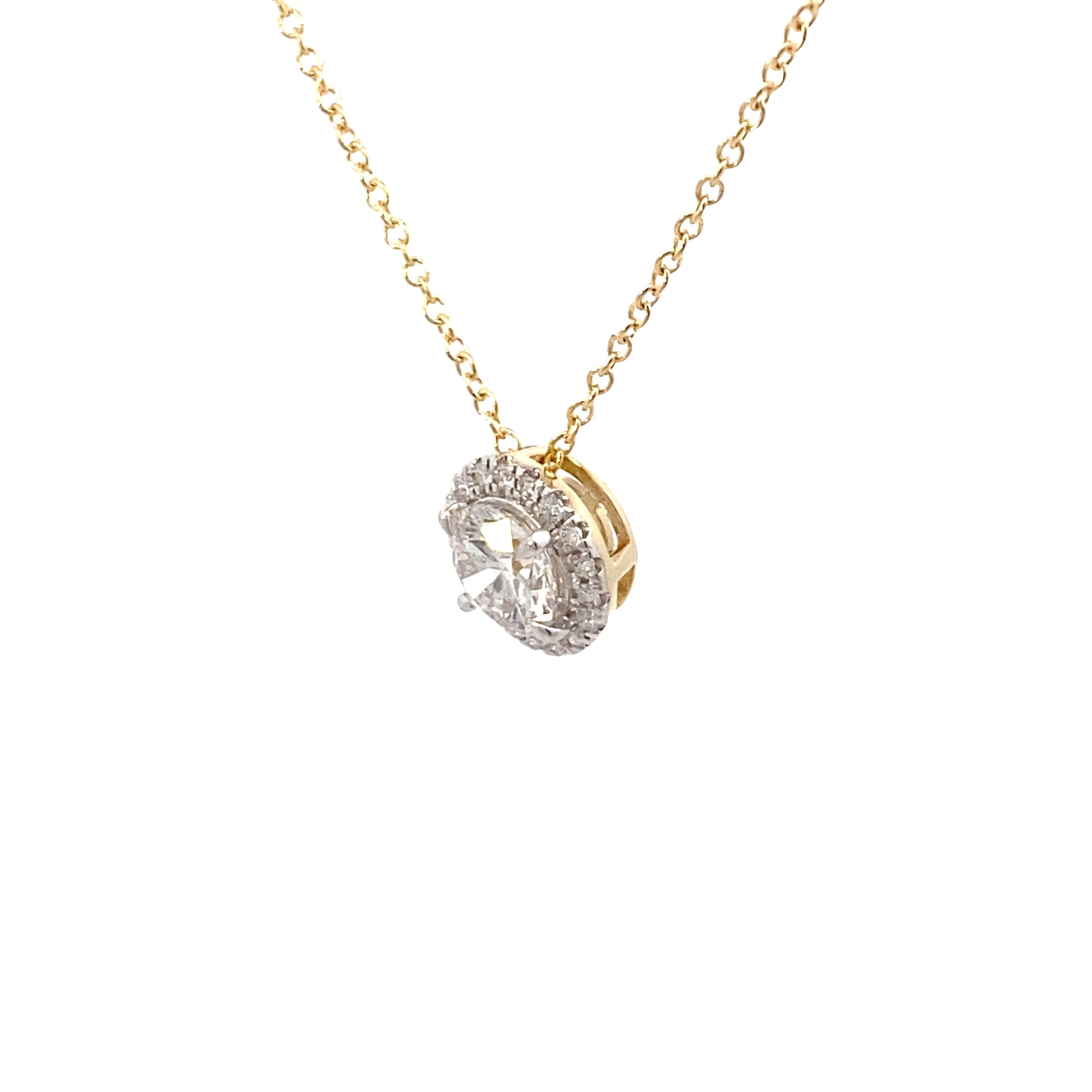 14K Yellow Gold 1CT. Lab-Grown Diamond Round Halo Pendant Necklace