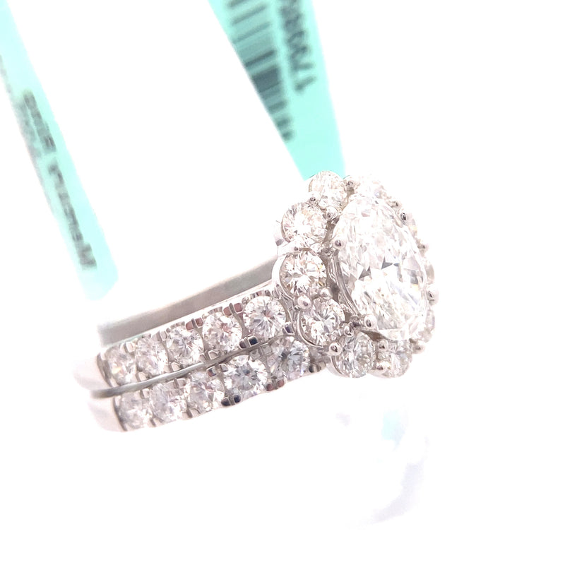 14K White Gold CERTIFIED "Charlotte" 3CT. Oval-Cut Lab-Grown Diamond Halo Wedding Set