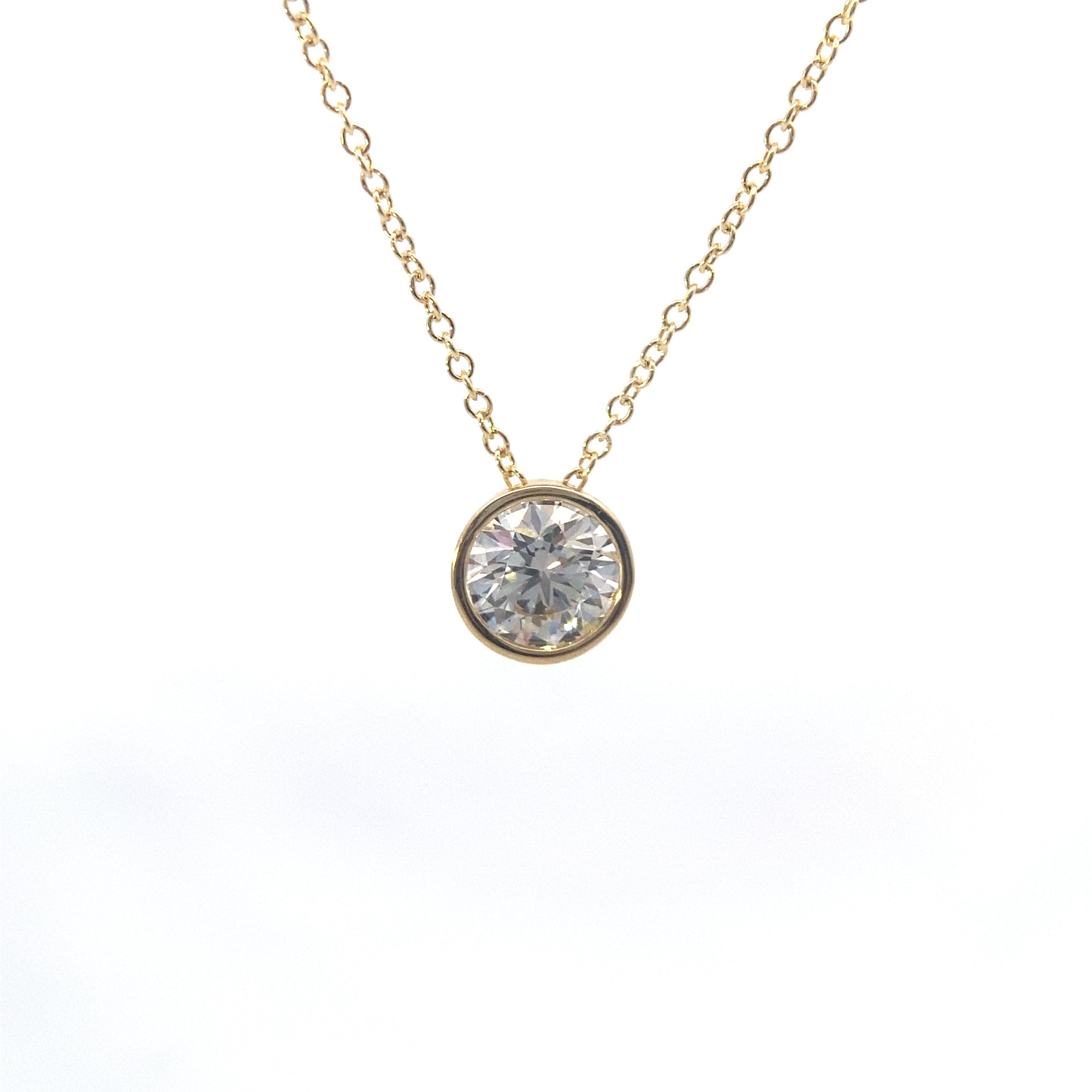 14K Yellow Gold 1CT. Lab-Grown Diamond Bezel-Set Solitaire Slide Pendant with Chain