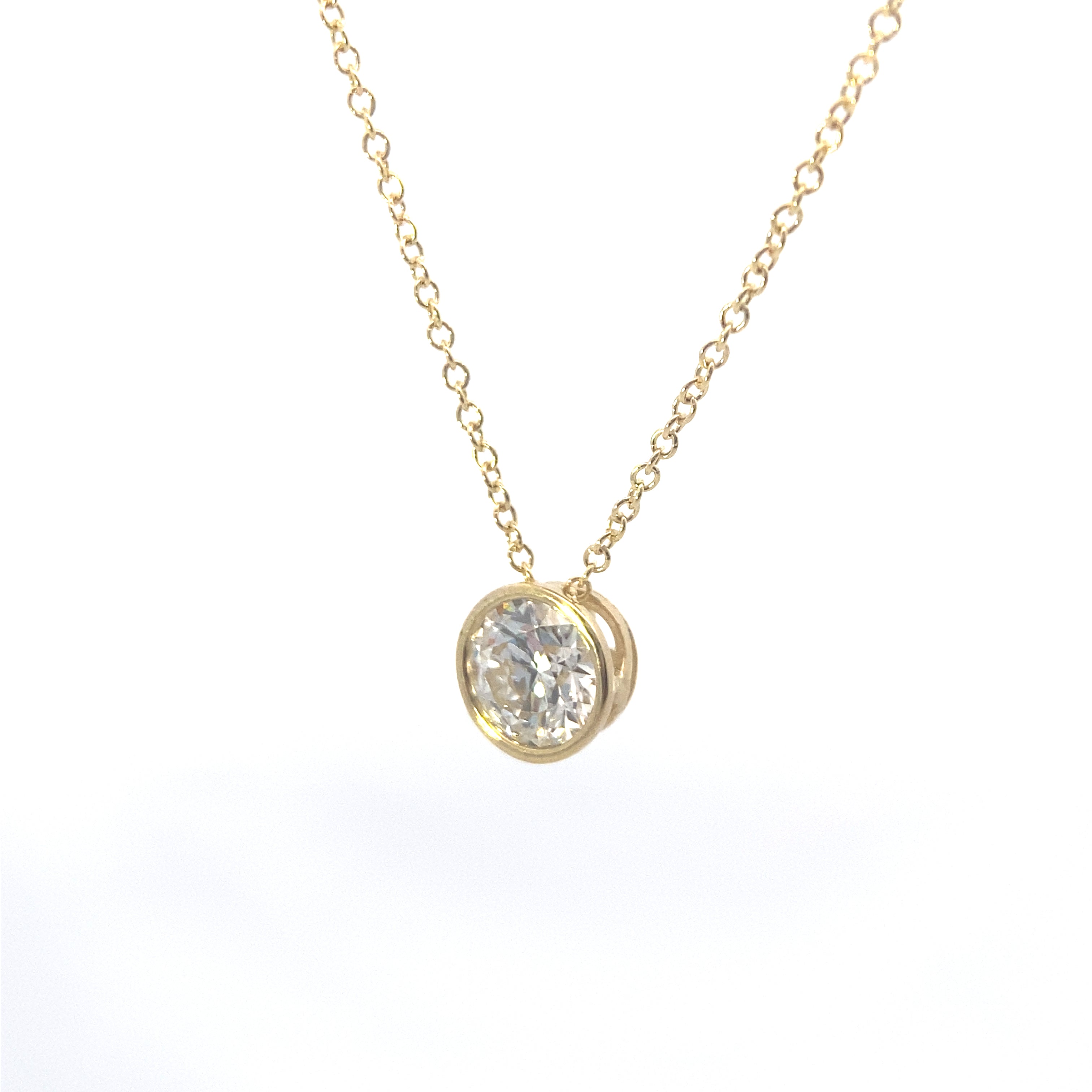 14K Yellow Gold 1CT. Lab-Grown Diamond Bezel-Set Solitaire Slide Pendant with Chain