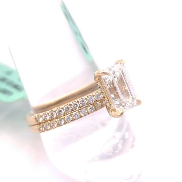 CERTIFIED 14K Yellow Gold 2-1/2CT. Lab-Grown Emerald-Cut Diamond Hidden-Halo Wedding Set
