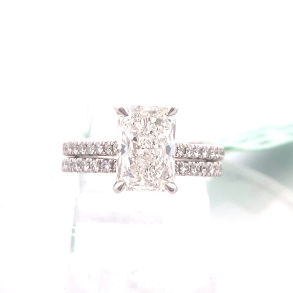 14K White Gold CERTIFIED "Veronica" 3CT. Radiant-Cut Lab-Grown Diamond Hidden-Halo Wedding Set