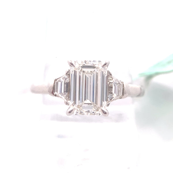 14K White Gold CERTIFIED "Augusta" 2-1/2CT. Lab-Grown Emerald-Cut Diamond 3-Stone Trapezoid Engagement Ring