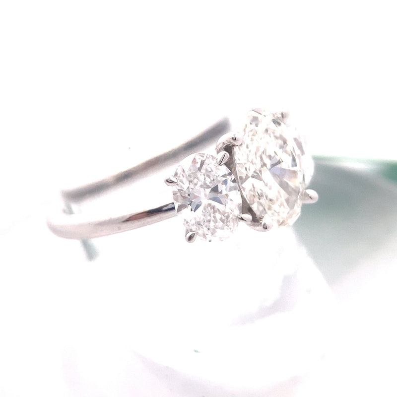 14K White Gold CERTIFIED "Meadow" 3CT. Oval-Cut Lab-Grown Diamond 3-Stone Engagement Ring