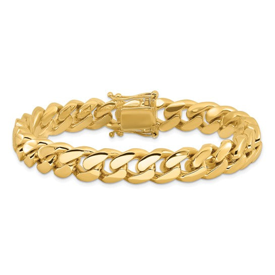 10K Yellow Gold 11.3mm Semi-Solid Miami Cuban Bracelet on a white background.
