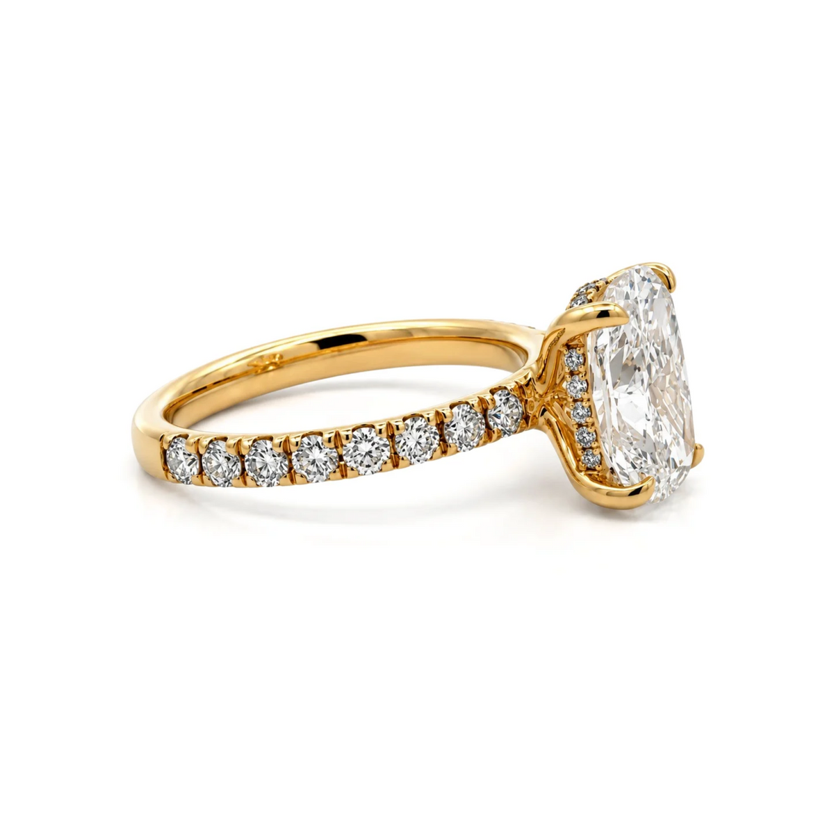 The "Lainey" — 14K Yellow Gold 3.82CTW. Certified Elongated-Cushion Lab-Grown Diamond Accented Engagement Ring