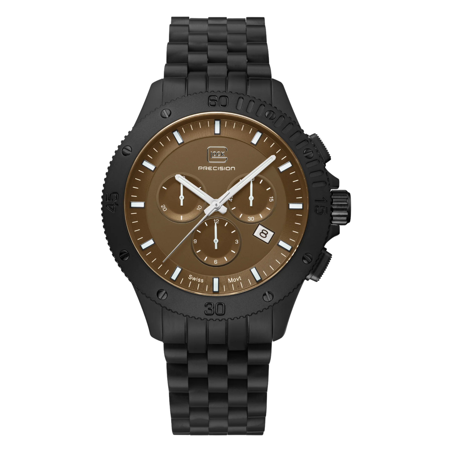 44mm Black Sandblasted Stainless Steel Chronograph Swiss Quartz Glock Watch