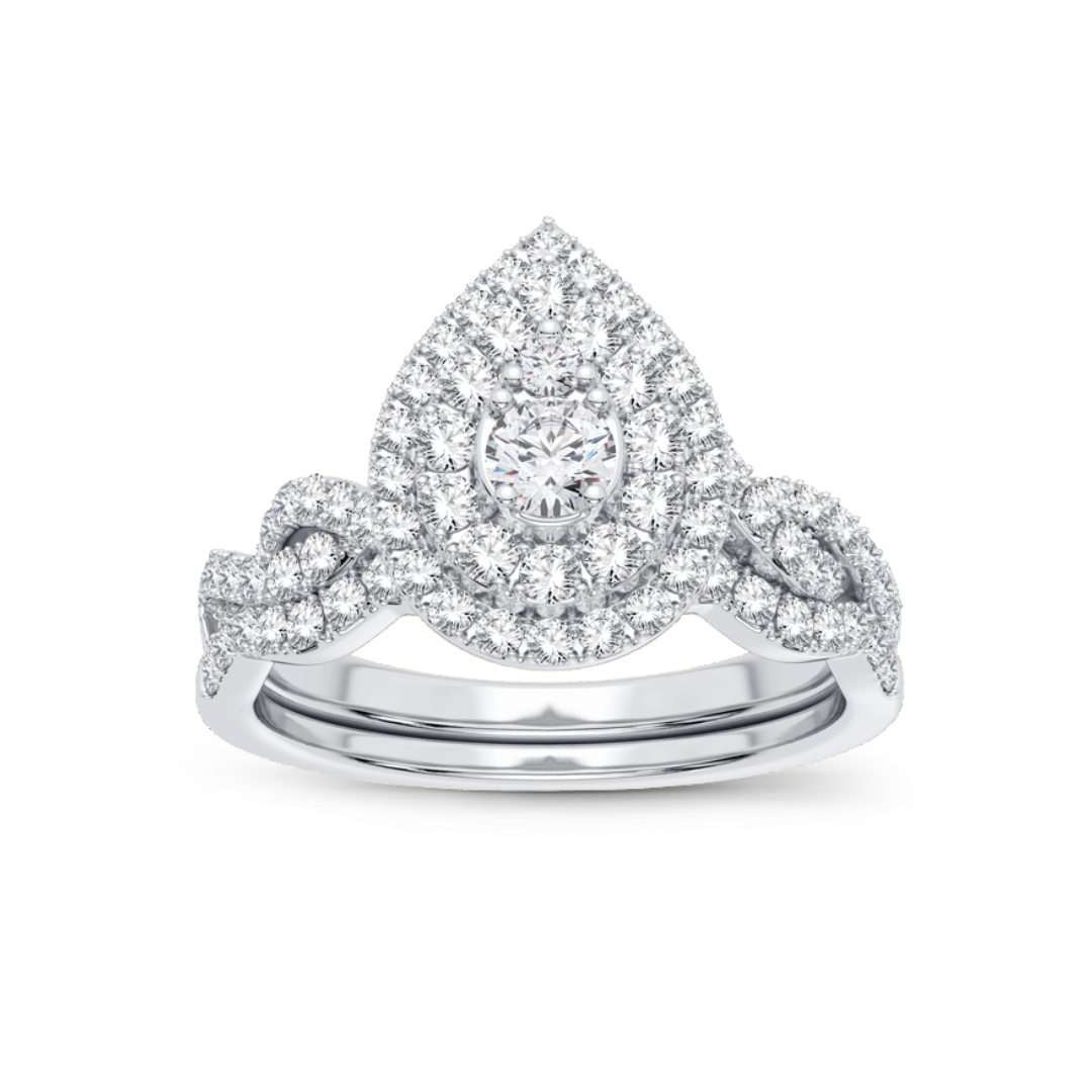 10K White Gold "ZARA" 1/2CT. Diamond Pear-Frame Double-Halo Cluster Wedding Set