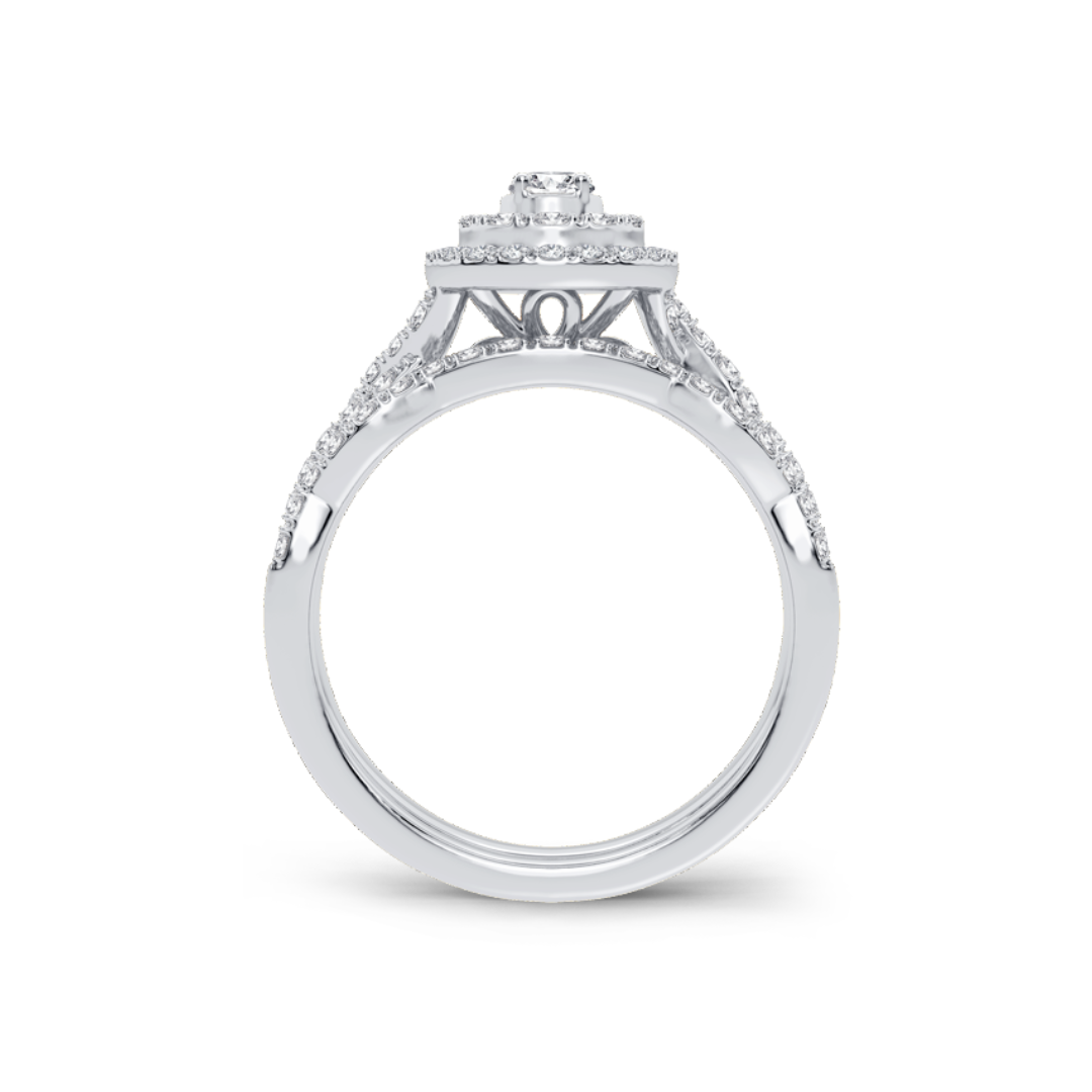 10K White Gold "ZARA" 1/2CT. Diamond Pear-Frame Double-Halo Cluster Wedding Set