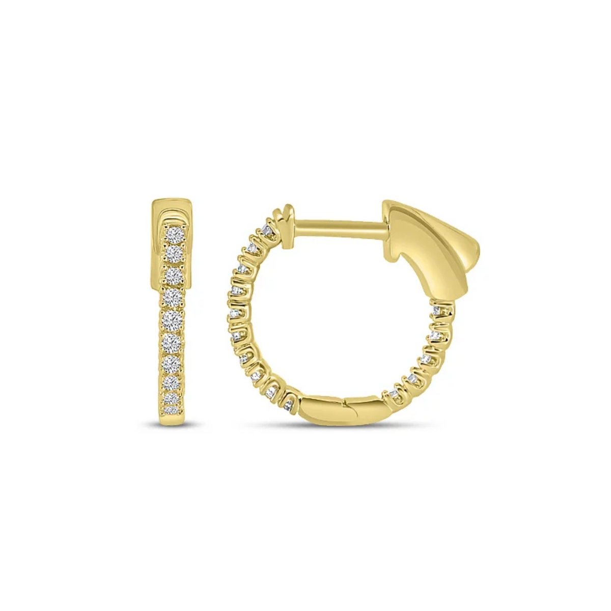 14K Yellow Gold 0.25CTW. Natural Diamond Inside Out Huggie Hoop Earrings