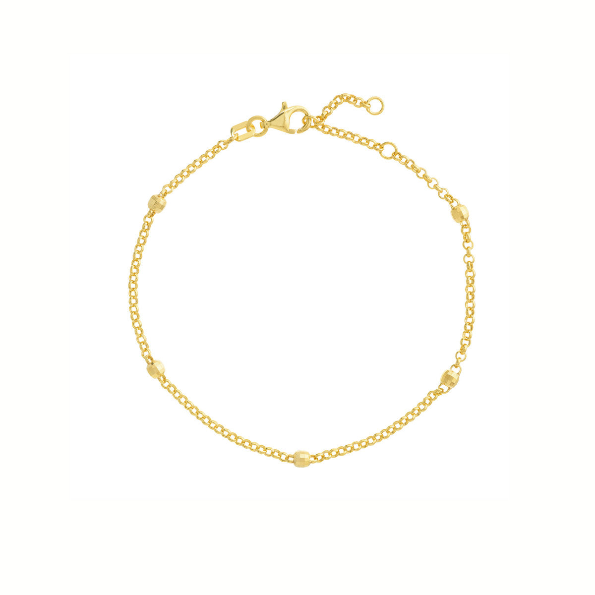 Full picture 14K Yellow Gold 3mm Diamond-Cut Bead Station Bracelet