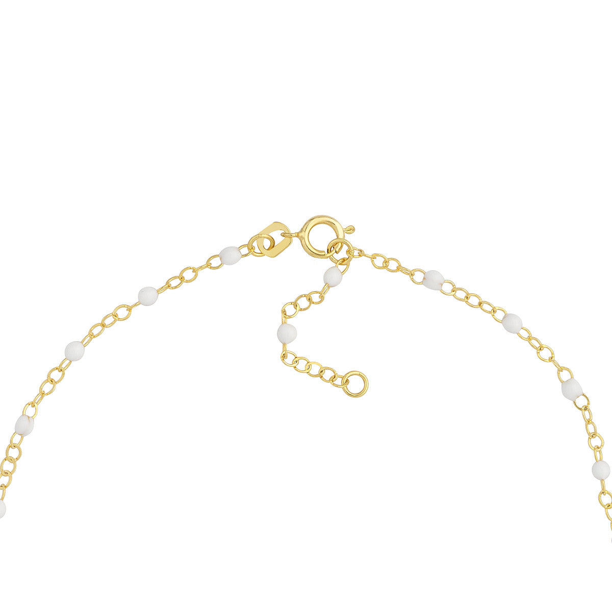 14K Yellow Gold White Enamel Bead on Piatto Bracelet