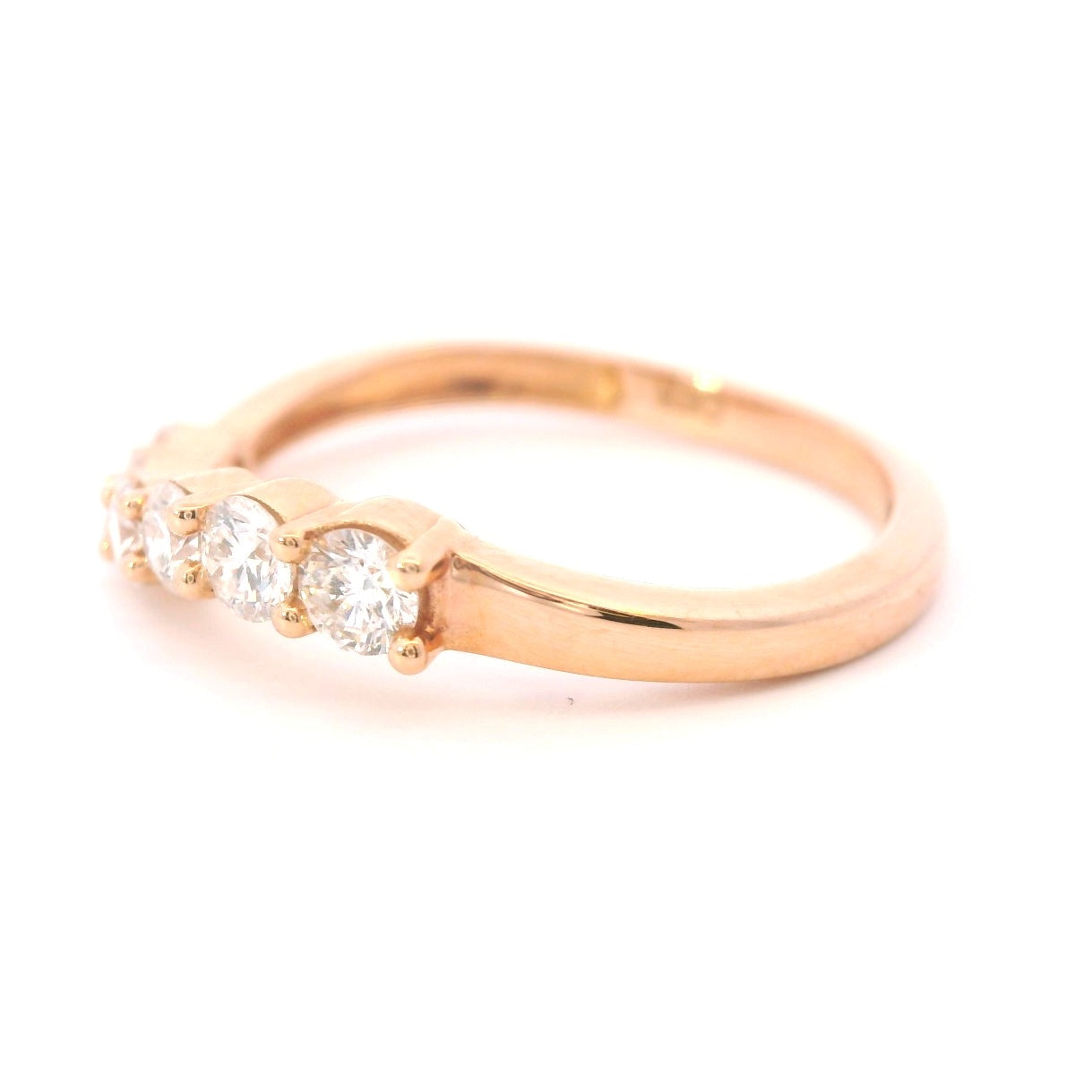Angled to the left view of 14K Rose Gold 0.5CTW. Diamond Graduated Wave Ring on white background.