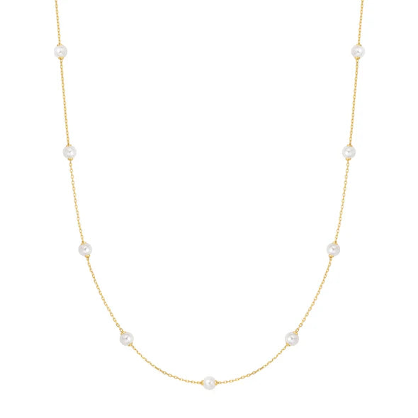 Front View Ania Haie Gold Shell Pearl Station Chain Necklace