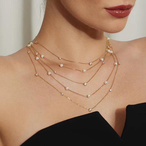 Model View Ania Haie Gold Shell Pearl Station Chain Necklace