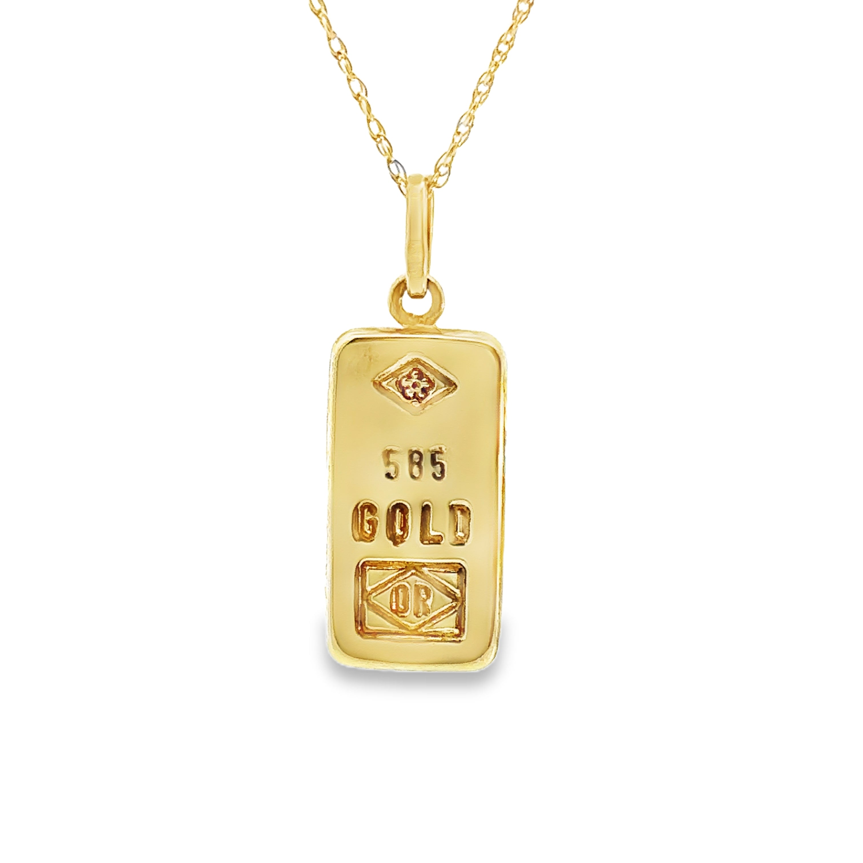14K Yellow Gold "585 GOLD" Bar Pendant Necklace