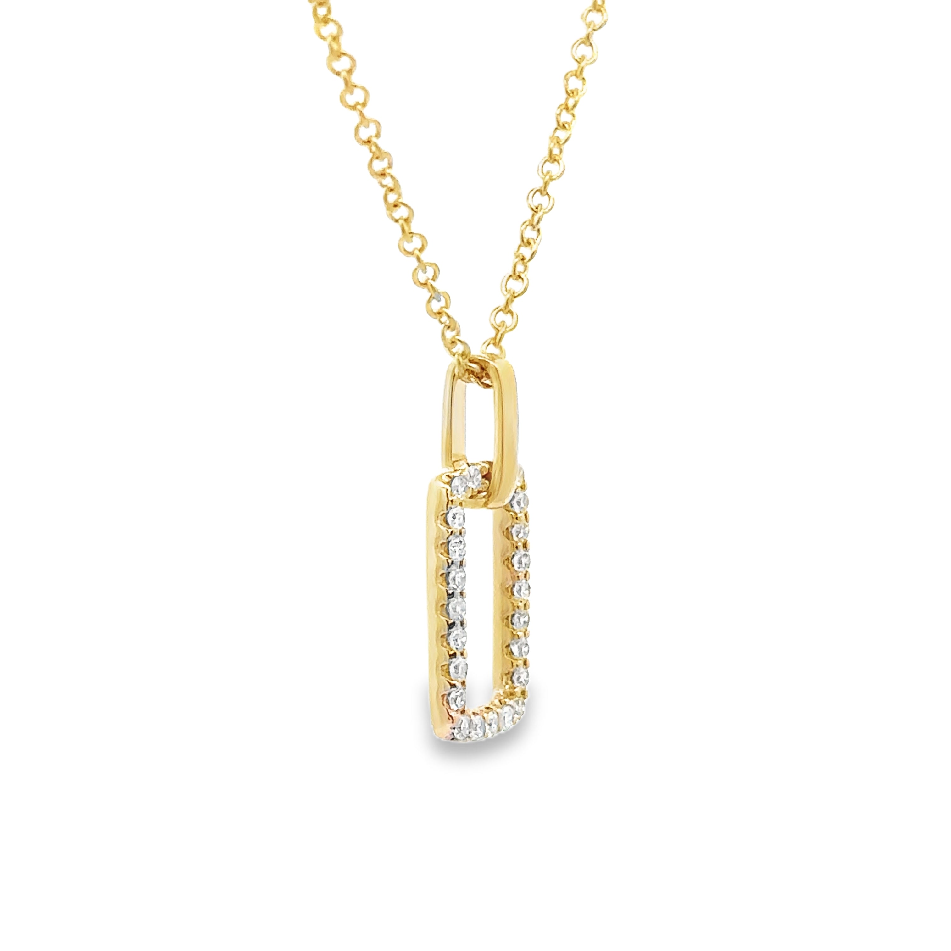 Side View of 14K Yellow Gold 0.16CTW. Diamond Open-Link Pendant Necklace