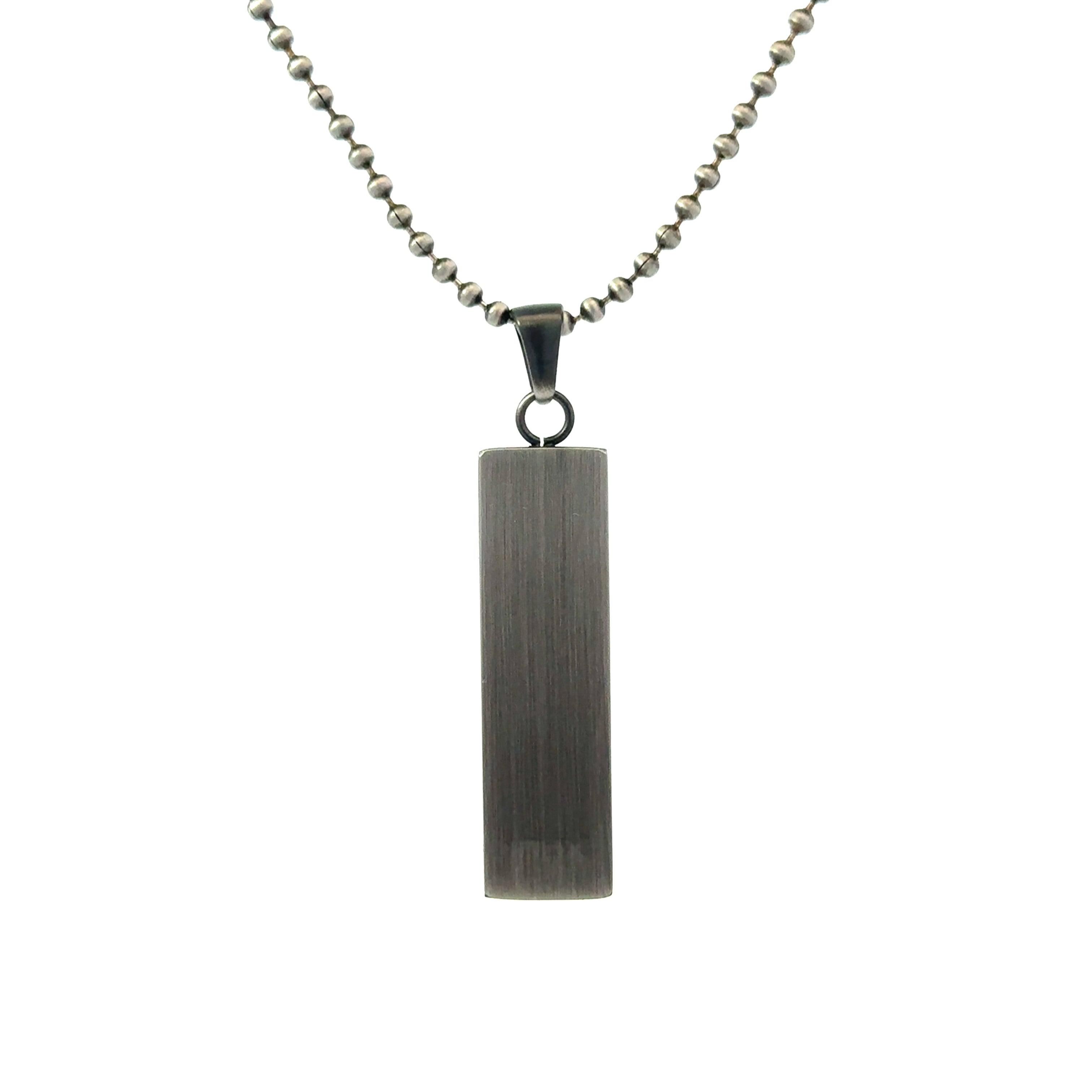 INOX Gun Metal Stainless Steel CZ Accented Drop Pendant with 20-21" Round Ball Chain