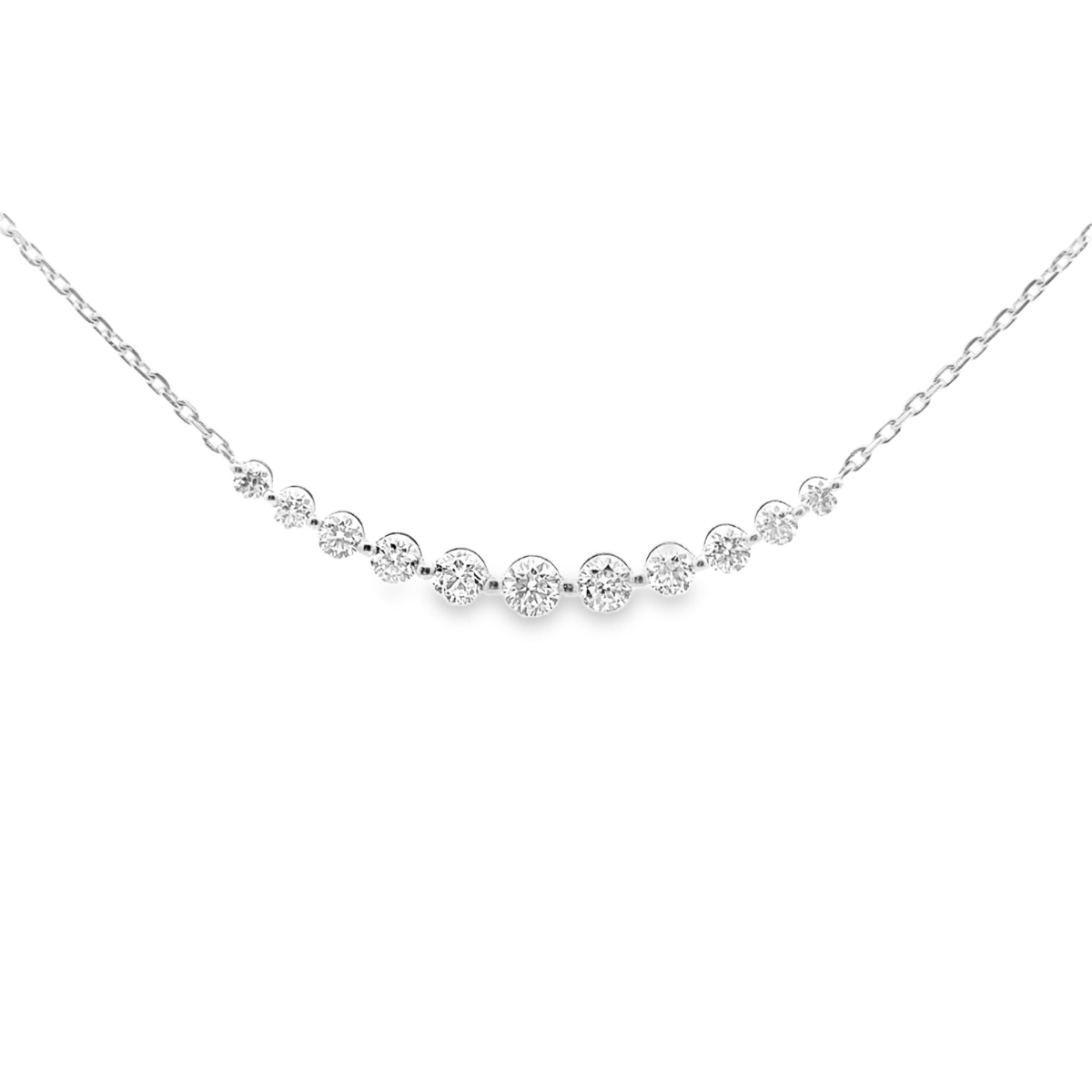 14K White Gold 1CTW. Lab-Grown Diamond Graduated Necklace