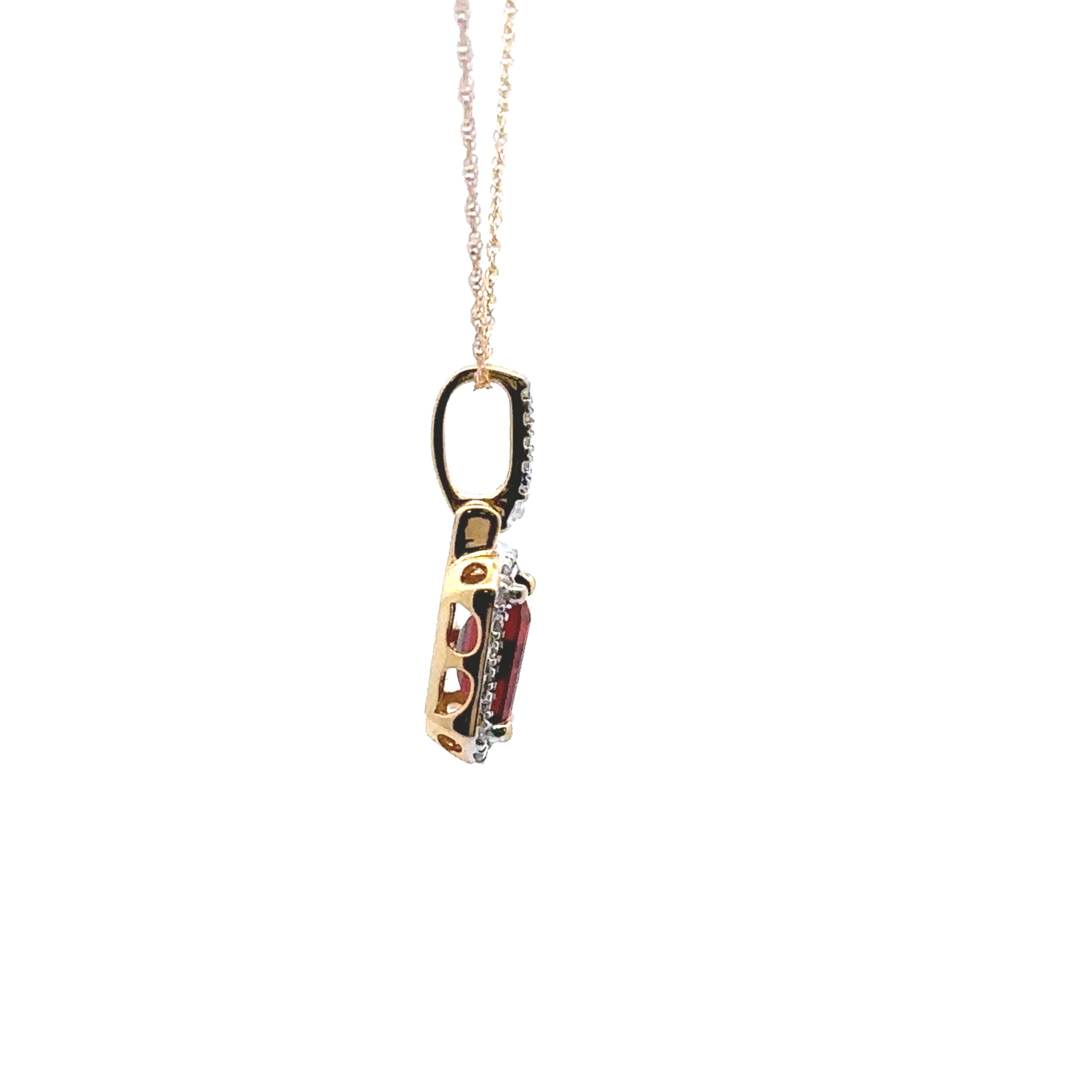 10K Yellow Gold 1/10 Ct. Diamond Emerald Cut Garnet 18" Necklace