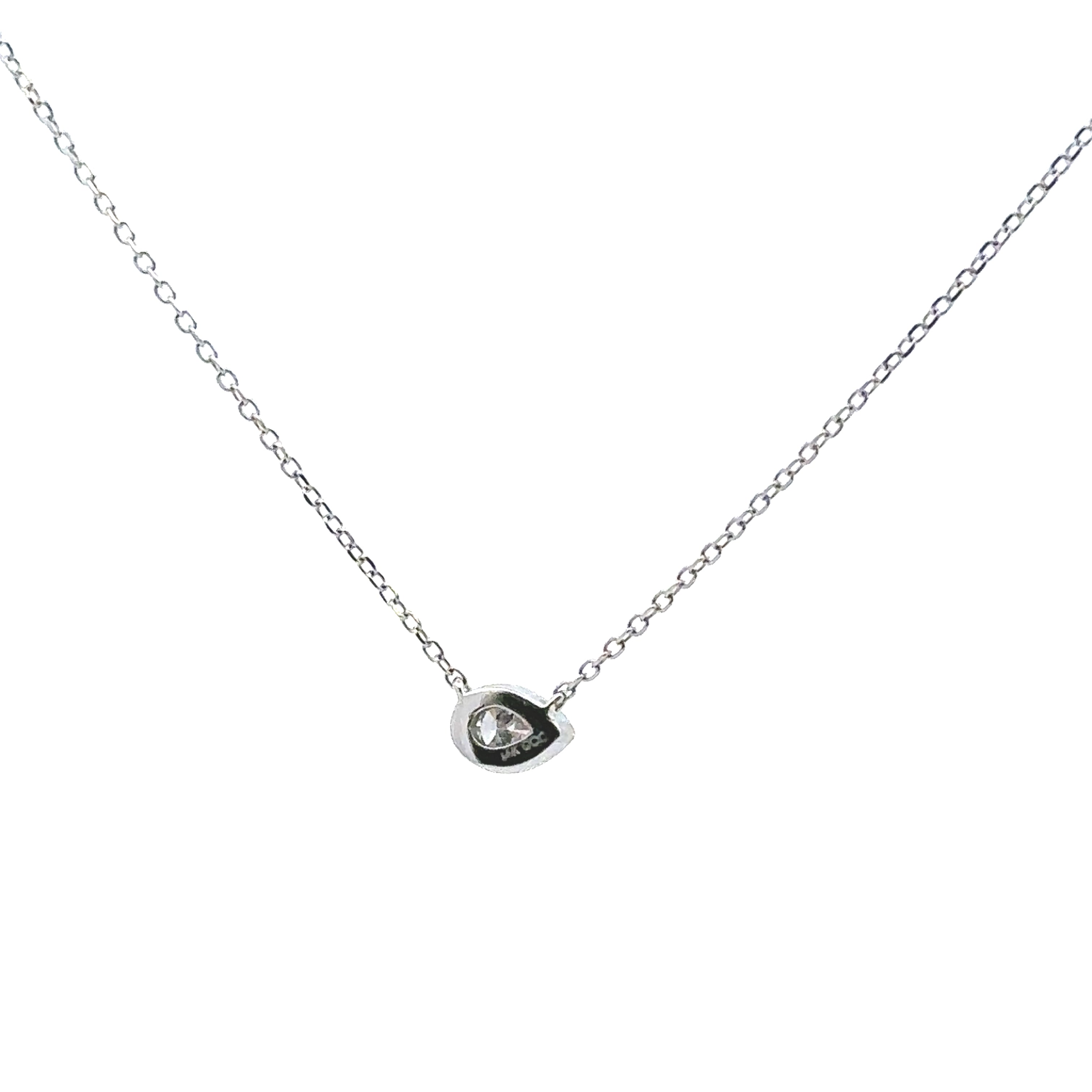 14K White Gold 1/10CT. Bezel Pear-Cut Diamond Necklace Center