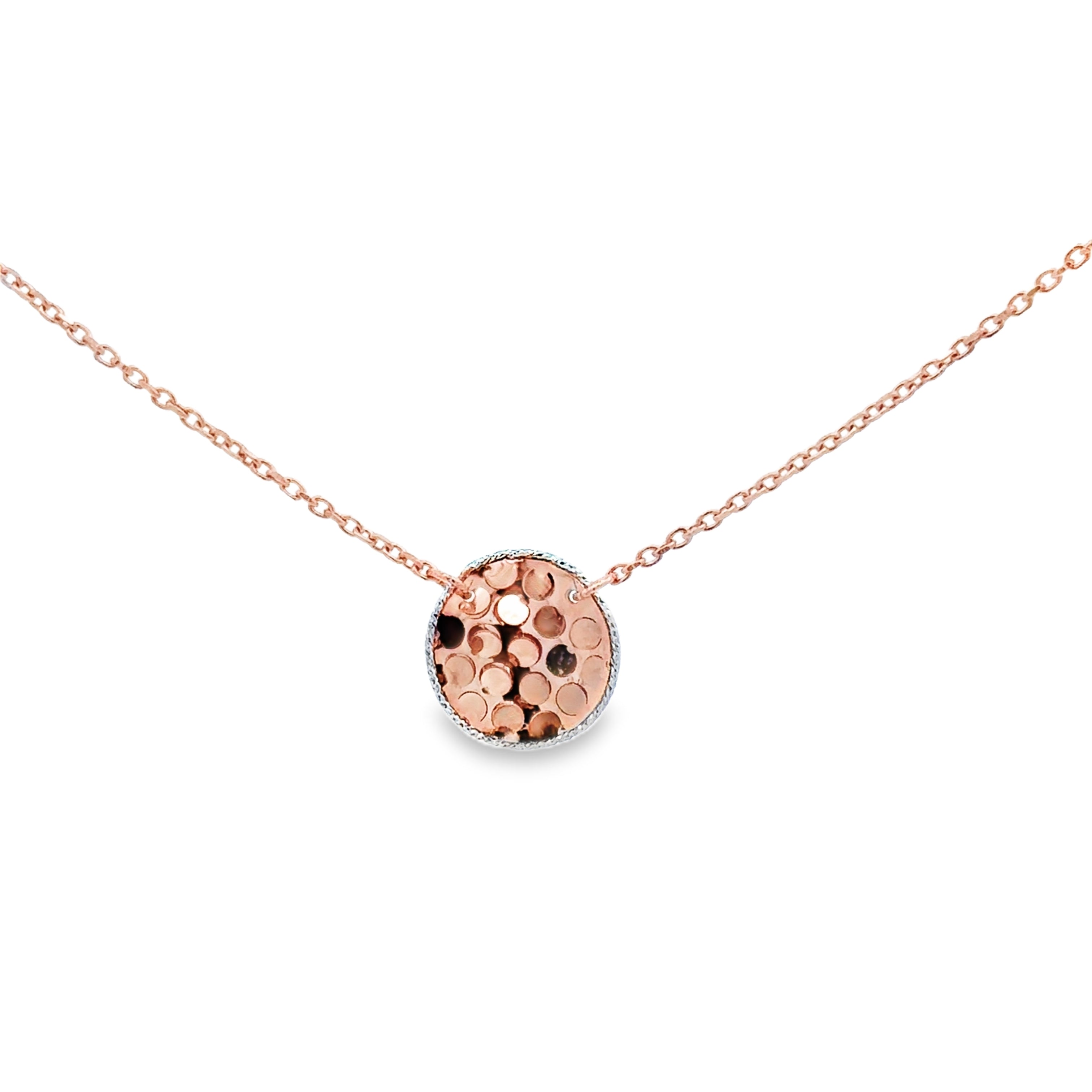 14K Rose Gold Sequin Disco Ball Adjustable Chain Pendant Necklace