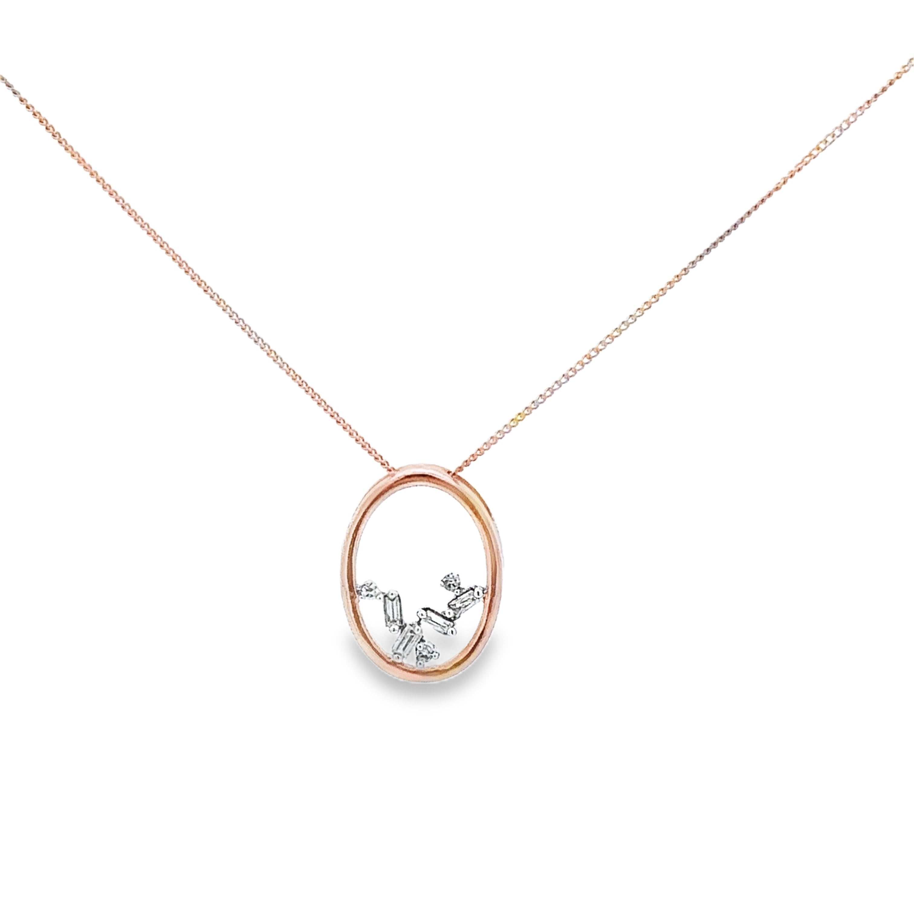 14K Rose Gold 1/20CTW. Scattered Diamond Pendant Necklace