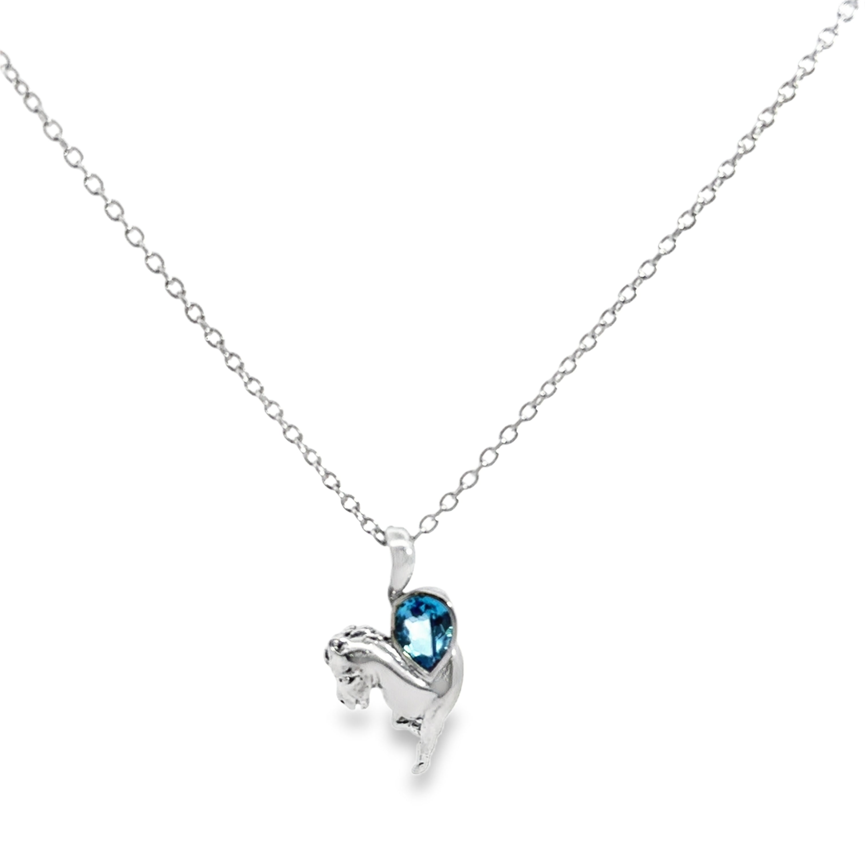 Sterling Silver Pear Blue Topaz Horse Pendant