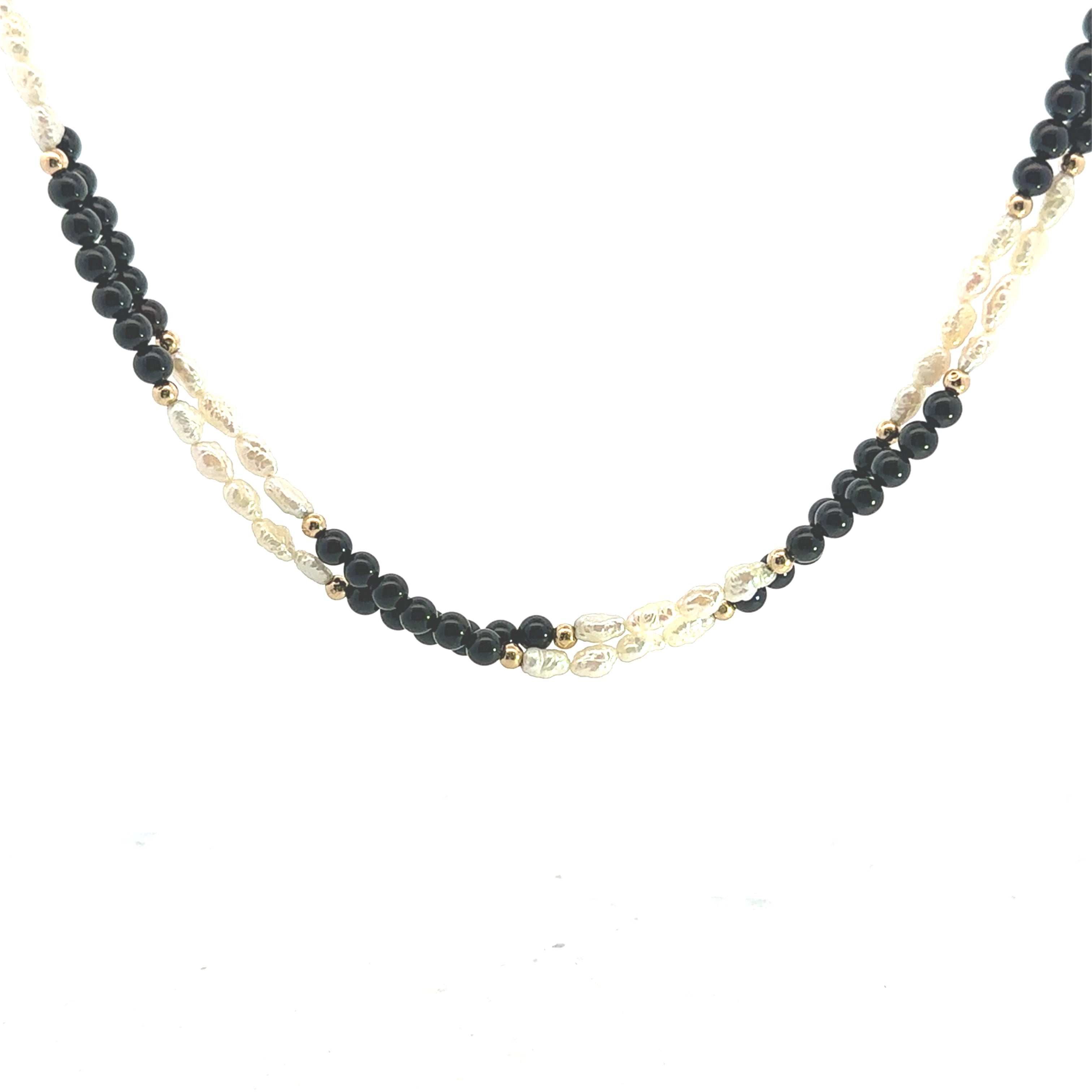 Estate 14K Yellow Gold Pearl And Bead Double Strand Necklace