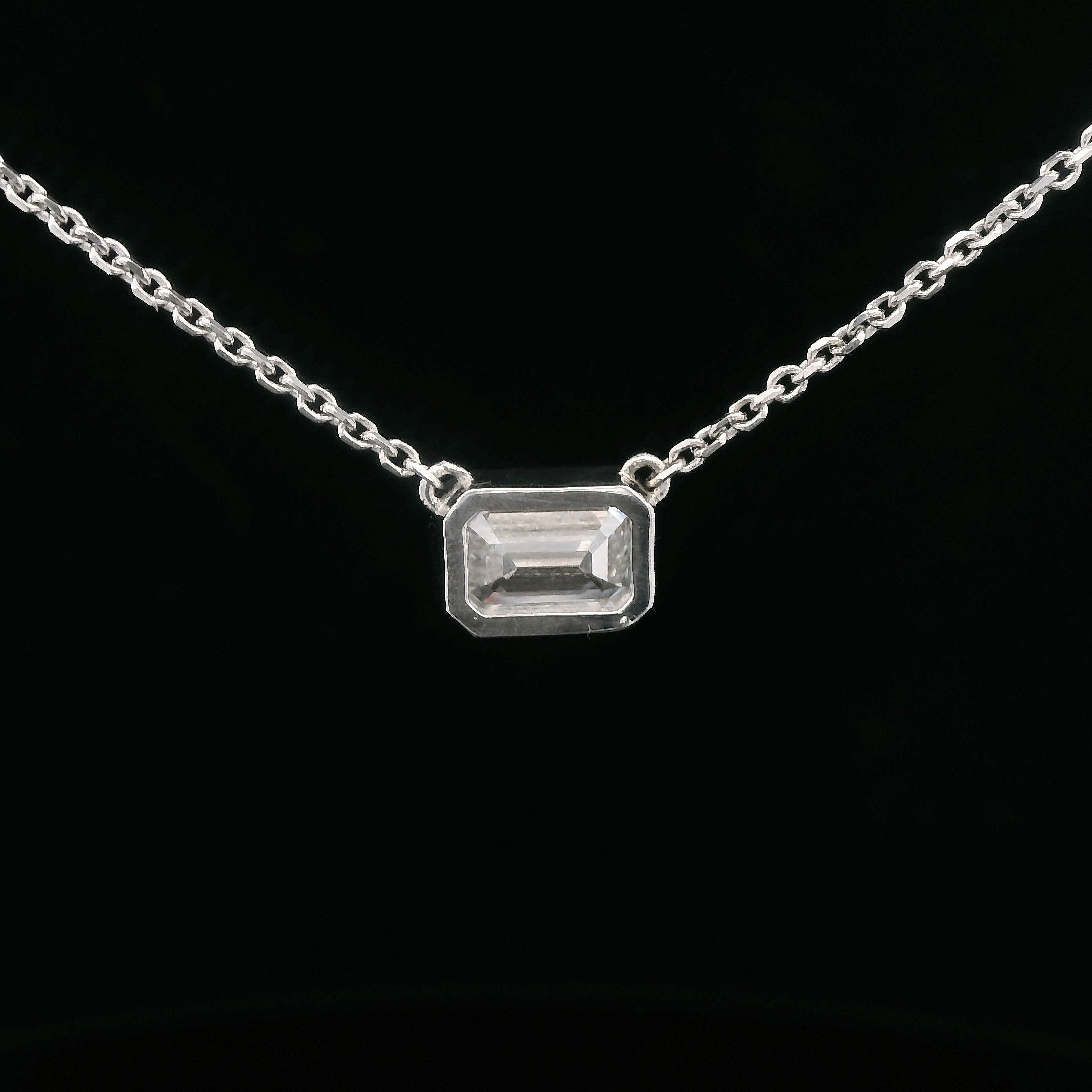 Certified 10K White Gold 1.00CT Lab-Grown Emerald Cut Pendant Necklace