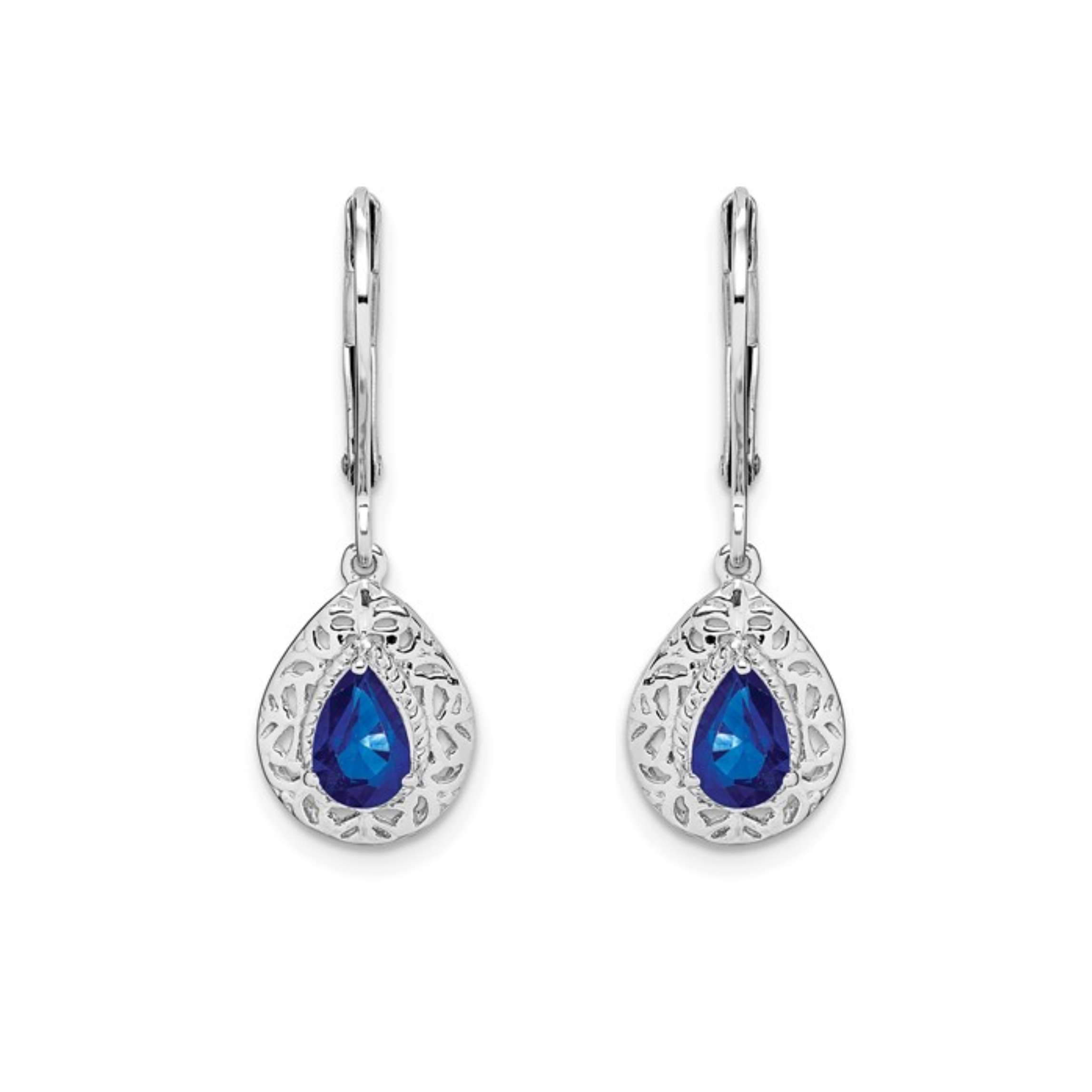 Sterling Silver Pear-Cut Sapphire Filigree Drop Earrings