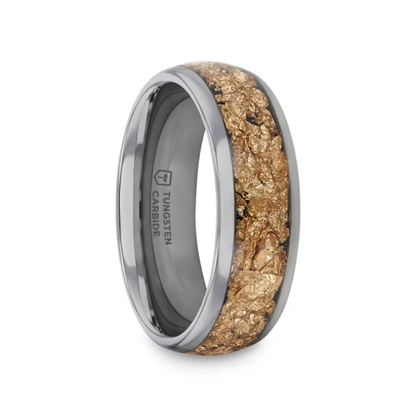 Thorsten "LUXE" 8MM Tungsten and Decorative Gold Flakes Inlay Wedding Band