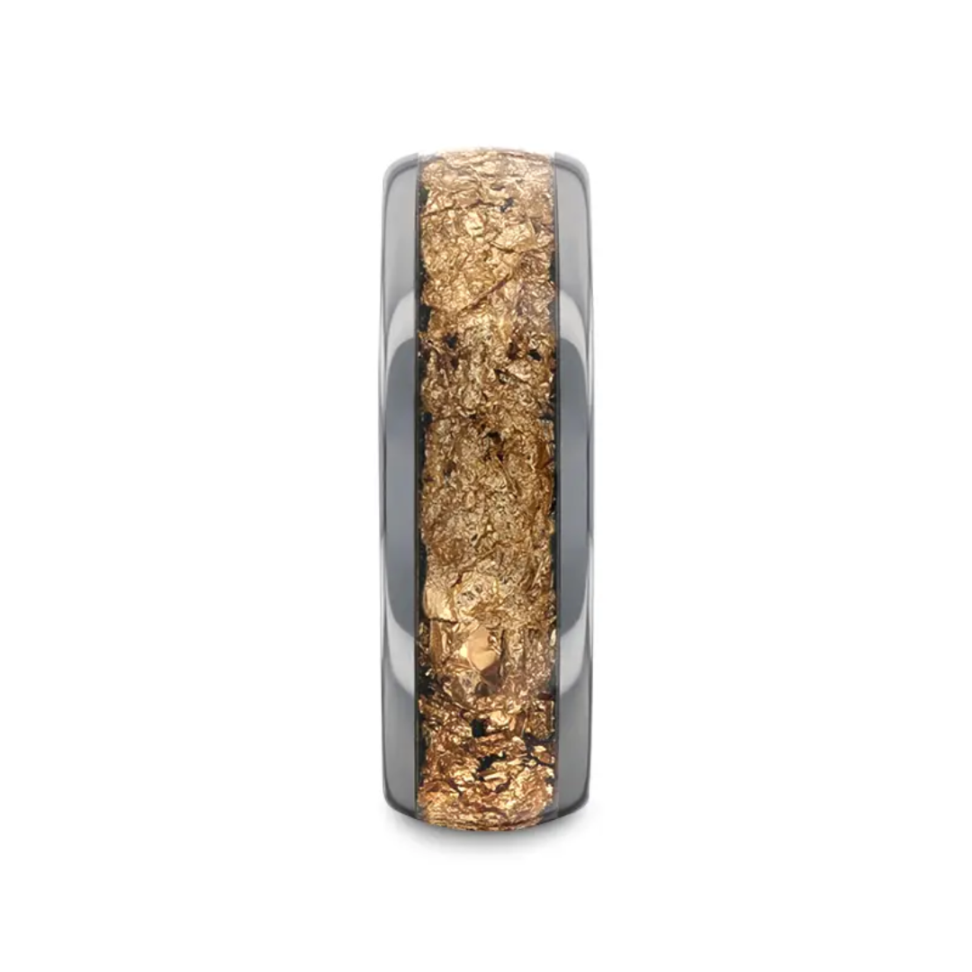 Thorsten "LUXE" 8MM Tungsten and Decorative Gold Flakes Inlay Wedding Band