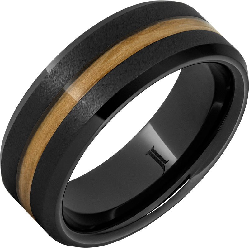 "DIAMOND CHARDONNAY" 8MM Men's Black Diamond Ceramic Ring with Chardonnay Wood Inlay