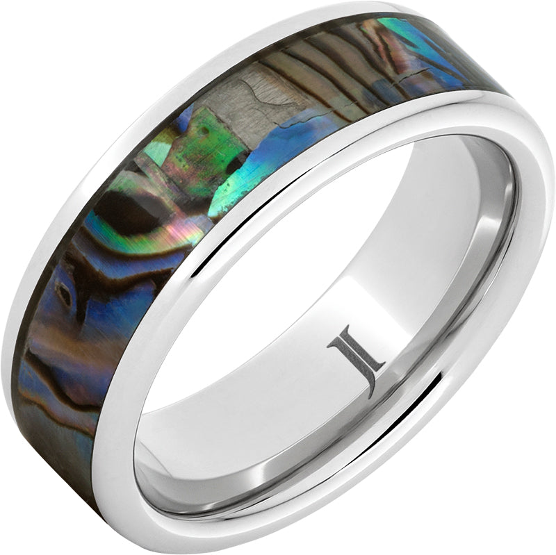 "Shoreline" 8mm Serinium Abalone Inlay Men's Ring