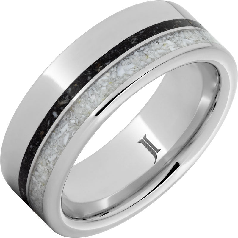 "Shoreline - Eternal Shark" 8mm Serinium Men's Ring with Crushed Sharks Teeth Inlay
