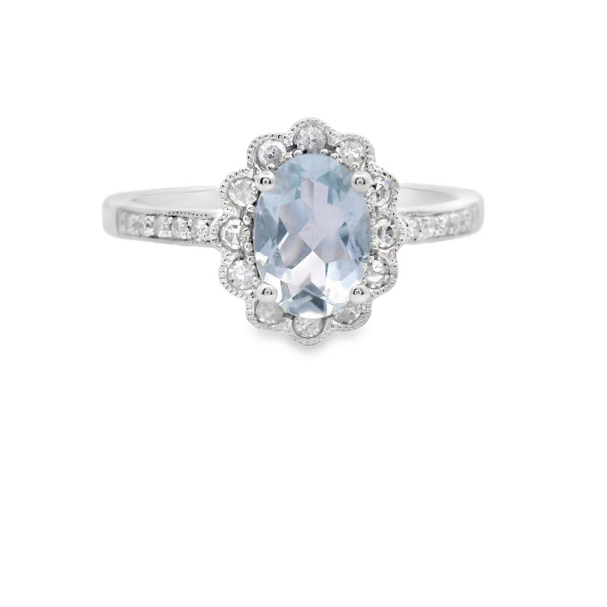 10K White Gold 1/8 CTW Diamond 3/4 CT Aquamarine Halo Ring
